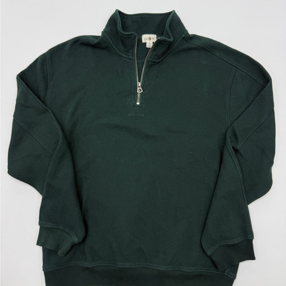 J. Crew Dark Green Quarter-Zip Waffle Knit Sweater
